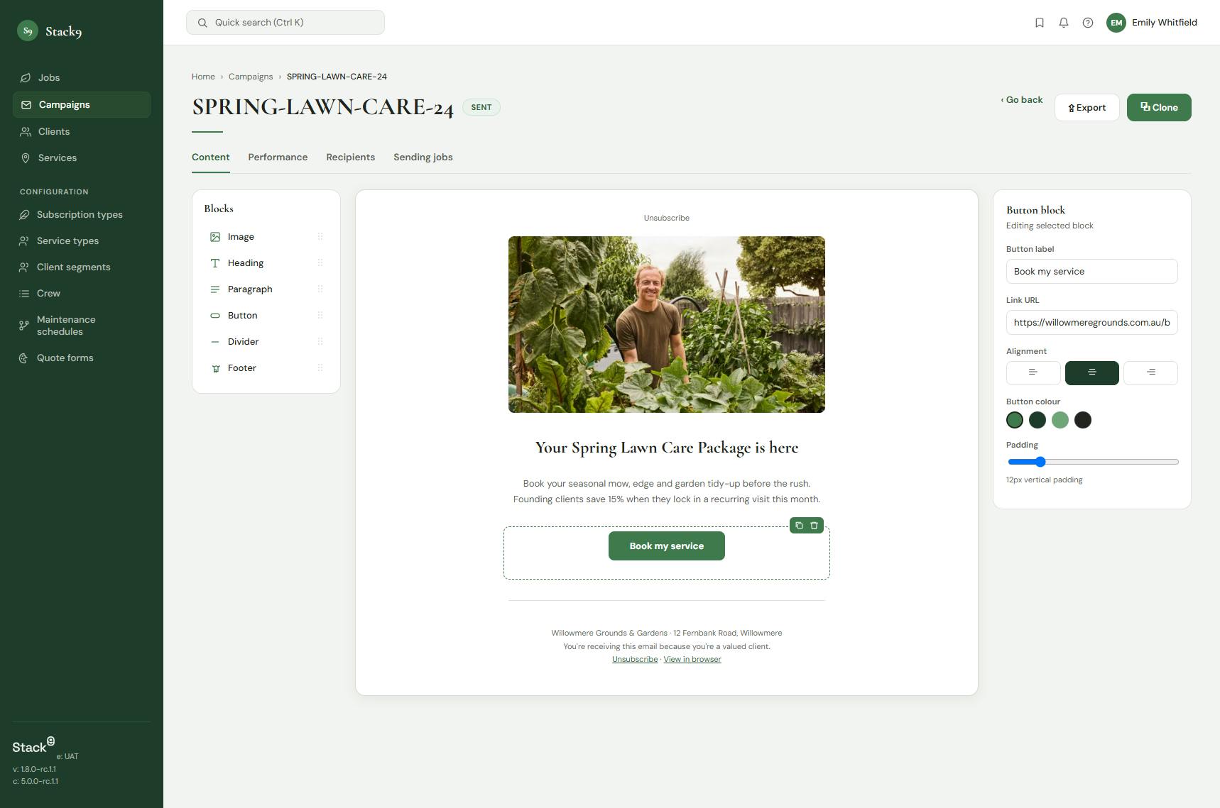 Stack9 email builder for landscaping businesses
