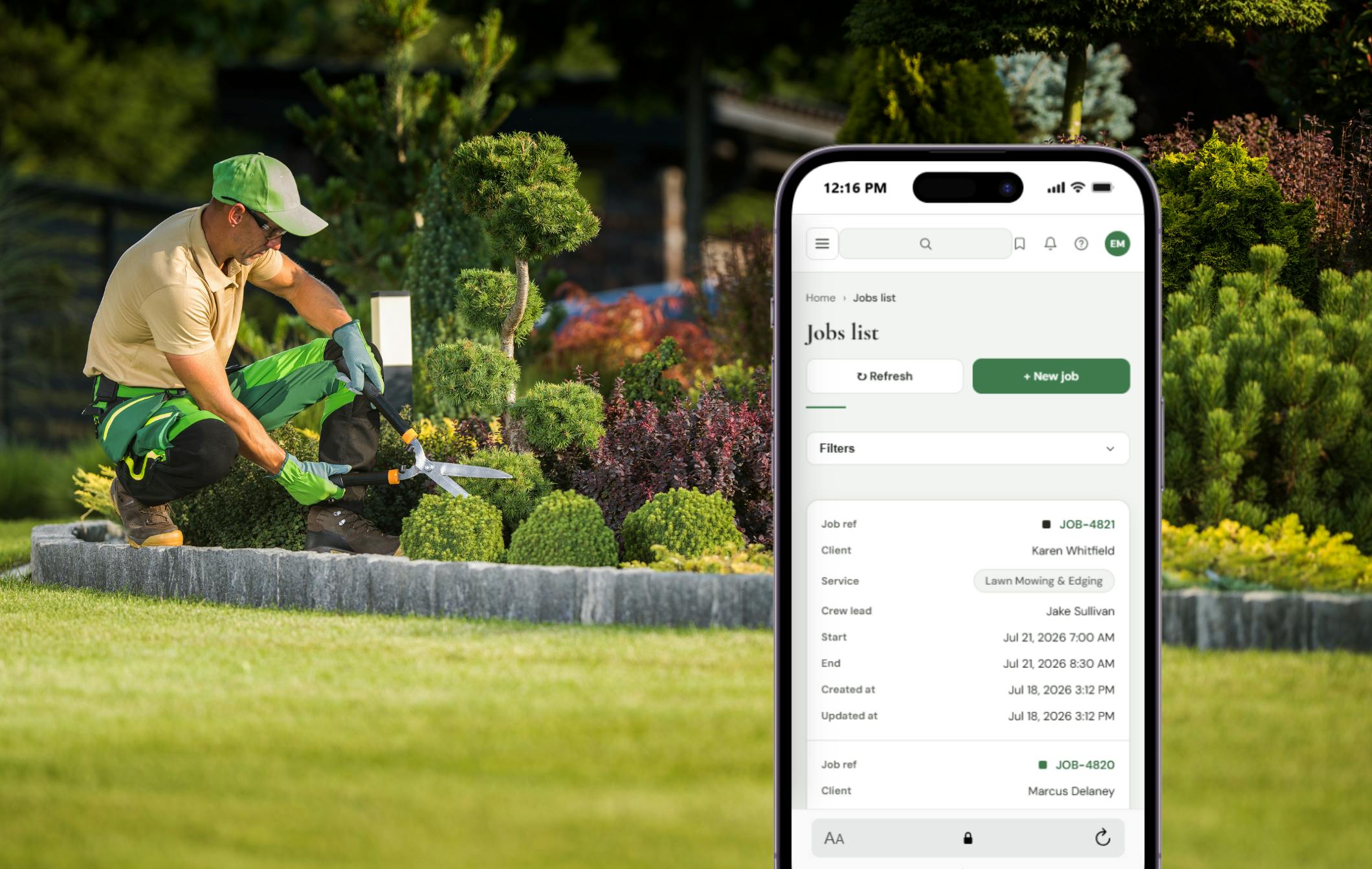 Stack9 jobs list mockup for landscaping businesses