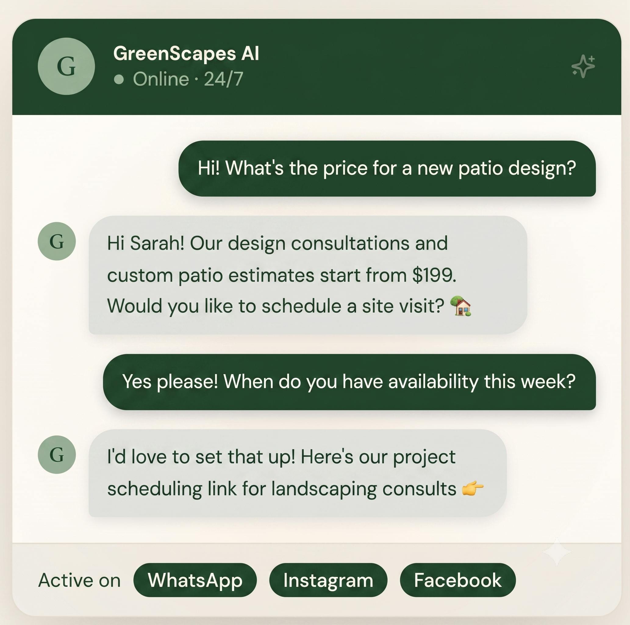 Laura AI receptionist chat interface for landscaping businesses